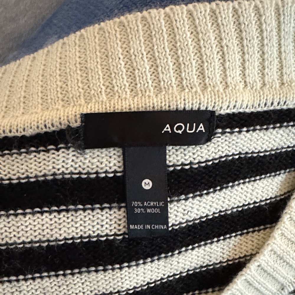 Aqua Black and Cream Striped V-Neck Sweater - Picture 5 of 5